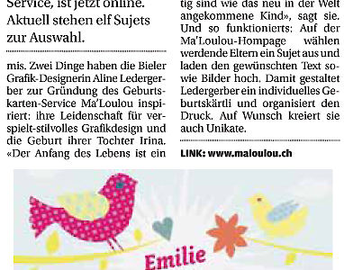 Artikel über Ma'Loulou im Bieler Tagblatt!