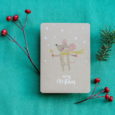 Cartes postale Merry Christmas souris (édition papier kraft)