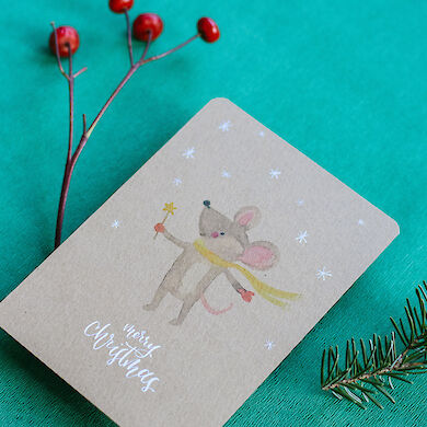 Cartes postale Merry Christmas souris (édition papier kraft) - 