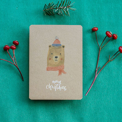 Postkarte Merry Christmas Bär (Kraftpapier Edition)