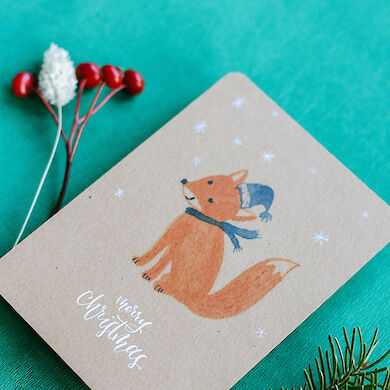 Postkarte Merry Christmas Fuchs (Kraftpapier Edition) - 
