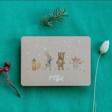 Cartes postale animaux Joyeux Noël (édition papier kraft)