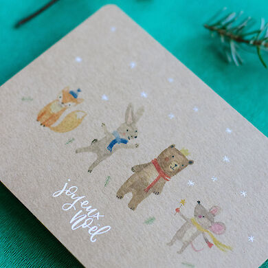 Cartes postale animaux Joyeux Noël (édition papier kraft) - 