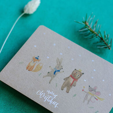 Cartes postale animaux Merry Christmas (édition papier kraft) - 