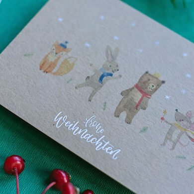 Postkarte Tiere Frohe Weihnachten (Kraftpapier Edition) - 