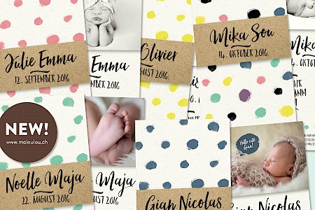 Die Farbvarianten der Geburtskarten Serie DOTS sind online!