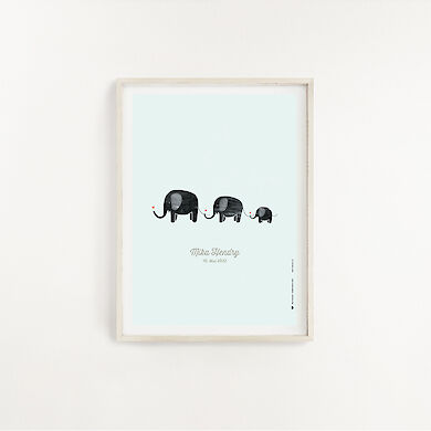 Poster Elephants (blue) A4